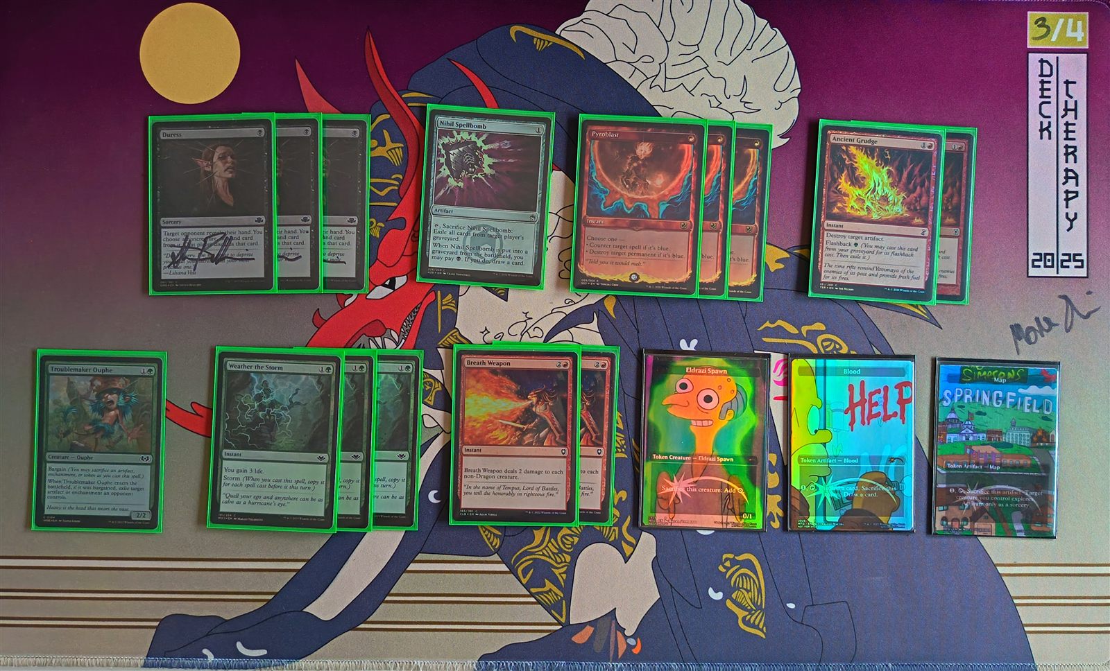 Jund Wildfire sideboard - physical cards laid out